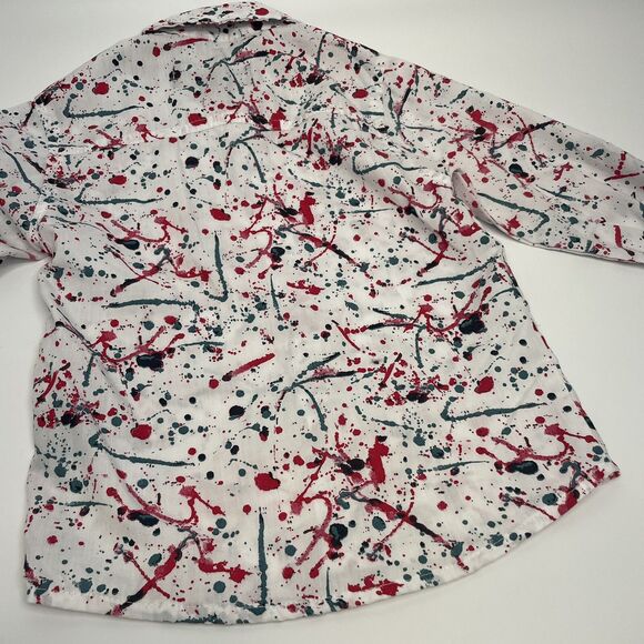 Ecko Long Sleeve Button Down Shirt Boys 4T White Red Blue Splatters Cool Funky - Picture 6 of 13